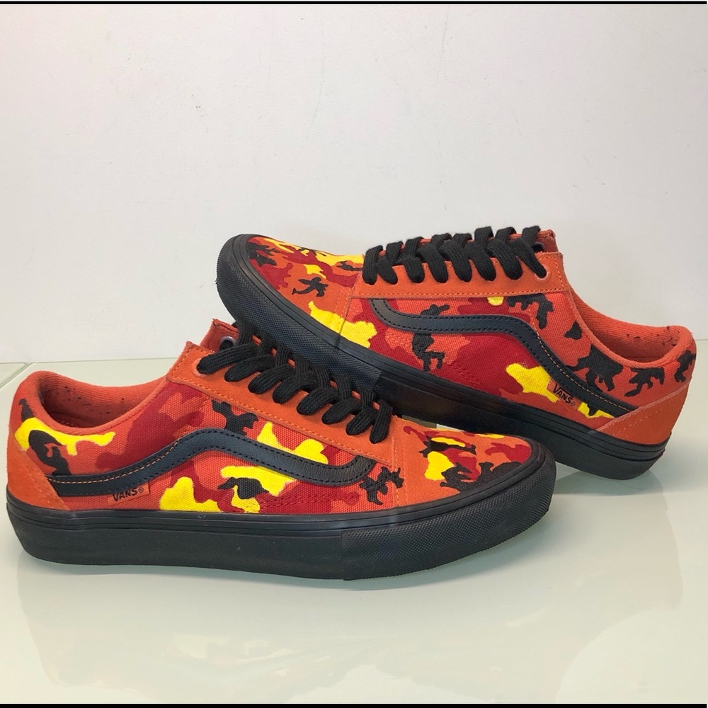 🔥🔥Custom Camo Vans🔥🔥 Red Black Orange & Yellow